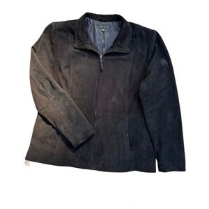 Investments Genuine Leather Jacket Womens XL Black Zip Front preppy minimalist